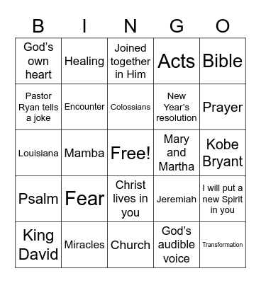 Real Life Sermon Bingo Card