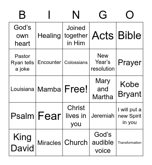 Real Life Sermon Bingo Card