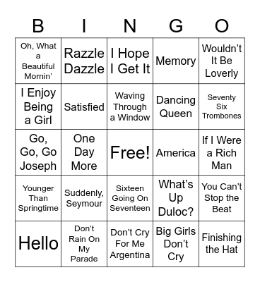 Broadway Songs Bingo Card