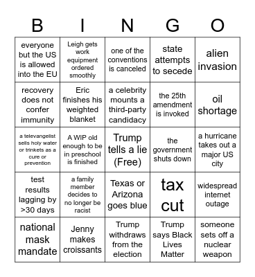 2020 Twisted Stitchers Bingo Card
