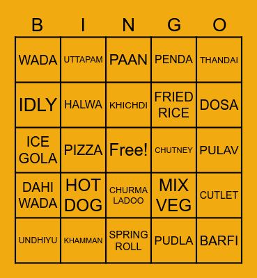 Food Bingo Card