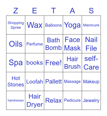 Zeta Beta Zeta Pamper Me Spa Day Bingo Card