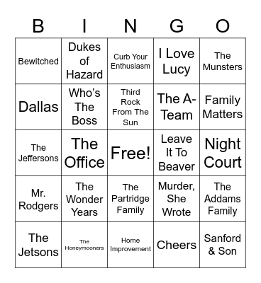 TV Shows Bingo Card