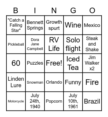 Papa Wes's 80th Birthday BINGO! Bingo Card