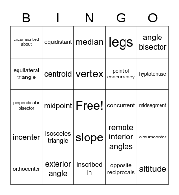 Geometry Bingo Card