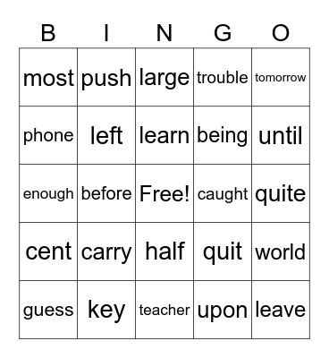 Vocabulary Bingo Card