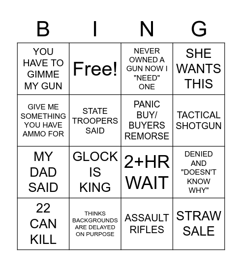 COVID-19 GUN COUNTER BINGO Card