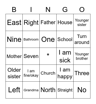 Vocabulary Bingo Card