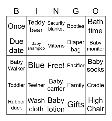Kristin's Baby Shower Bingo Card