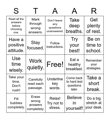 Preparing for test Bingo! Bingo Card