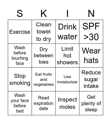 Skincare Bingo, Skincare  Bingo Card