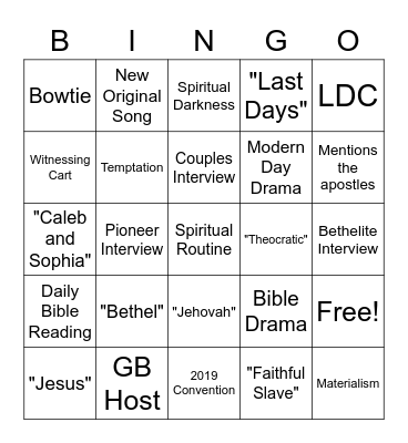 JW Broadcast Bingo Card