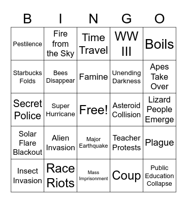 2020 Apocalypse Bingo Card
