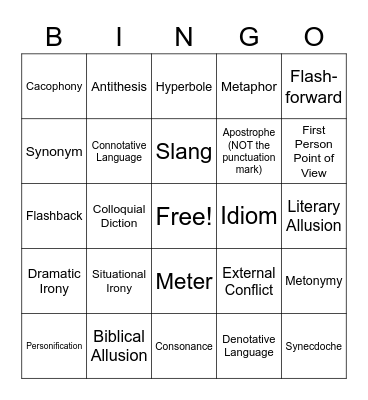 Literary Bingo Card