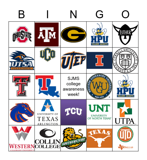 Colleges Bingo Card