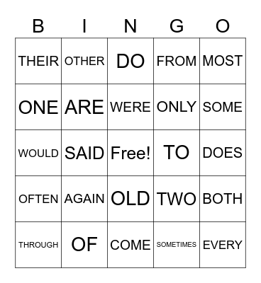 Vocabulary Bingo Card