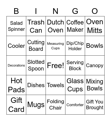 Heather's Wedding Shower Bingo Card