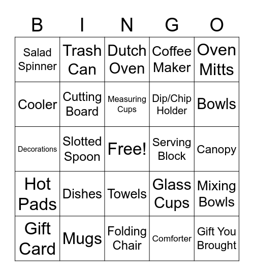 Heather's Wedding Shower Bingo Card