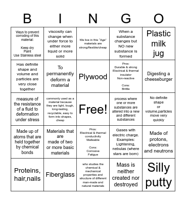 Chemistry BIngo Card