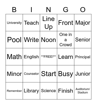 Student Bingo Card