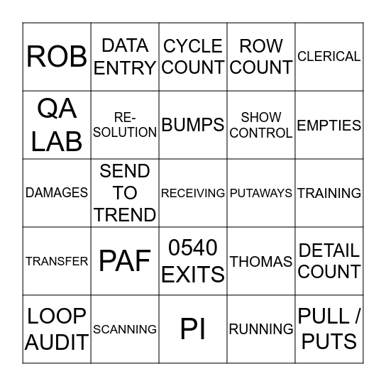 Team Building IC/QA Bingo Card