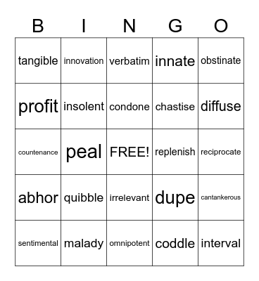 Vocabulary Bingo Card