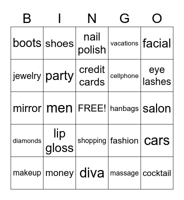 Diva Bingo, Cruisin Divas Bingo Card