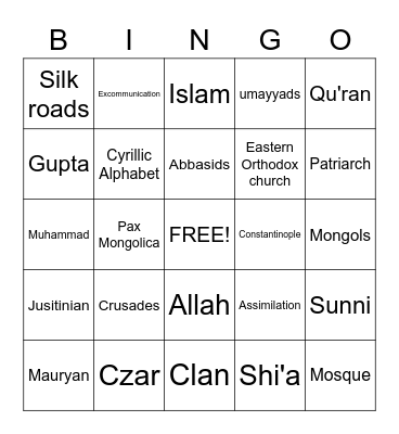 Religion Bingo Card