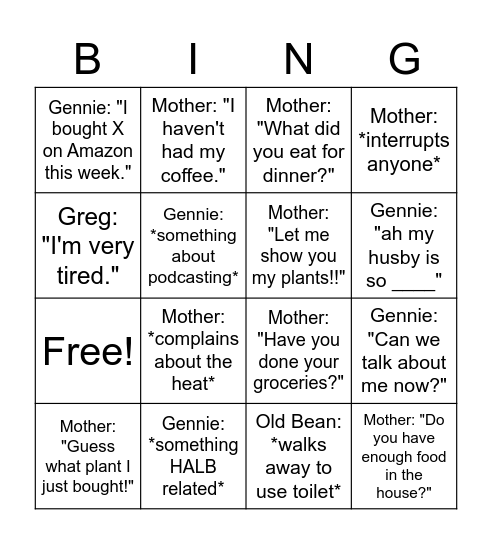 anyhow bingo Card