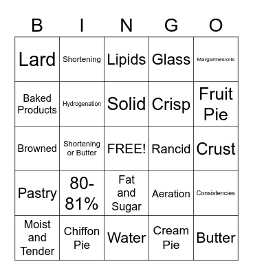 Baking Bingo Card