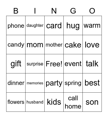 Mother's Day Bingo Card