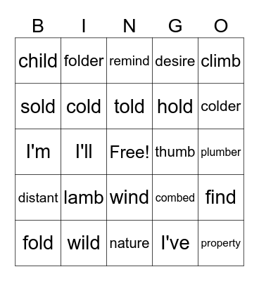 Sight Words Bingo Card