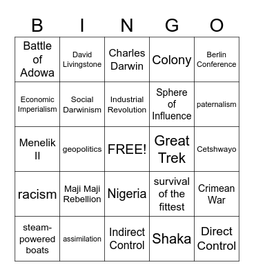 Africa vs. Imperialism Bingo Card