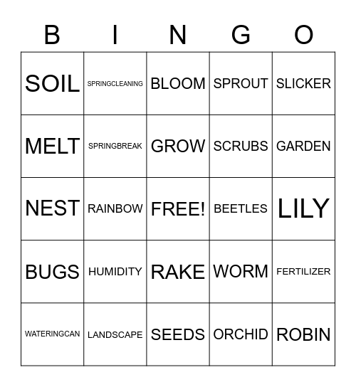 SPRING Bingo Card