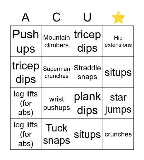 ACU Cheer Bingo! Bingo Card