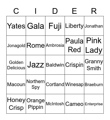 APPLE   FEST  2014 Bingo Card