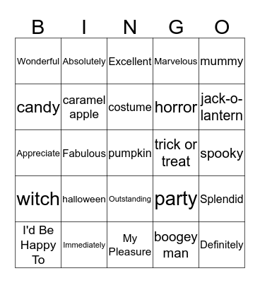 P.I. BINGO - HALLOWEEN EDITION! Bingo Card