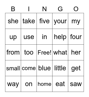 Vocabulary Bingo Card