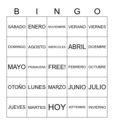 Calendar Bingo Card