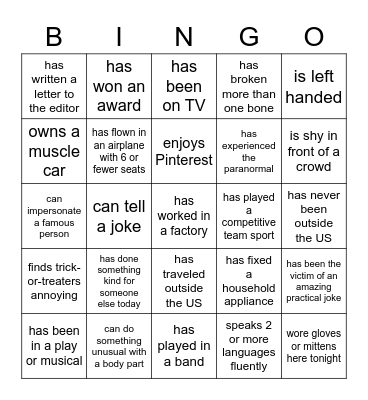 Getting to Know You Bingo Card