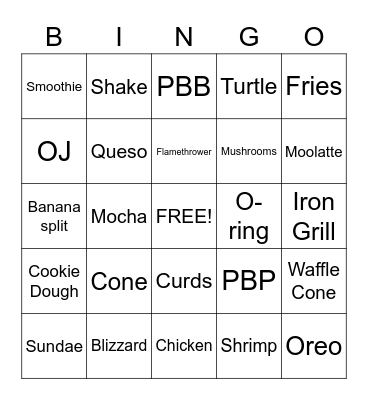 Food Bingo Card