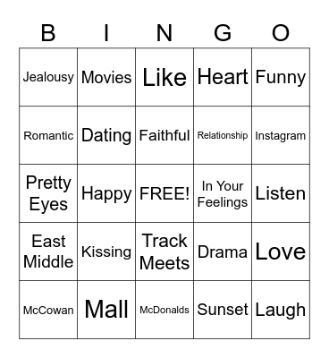 Boyfriend Bingo Card