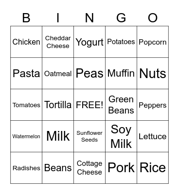 Nutrition Bingo Card