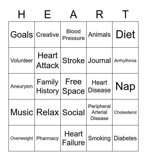 Heart Healthy BINGO Card