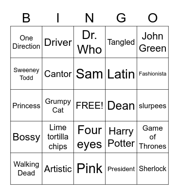 Teagan by the Letter, Teagan by the letter Bingo Card