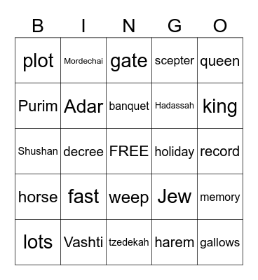 Queen Esther Bingo Card