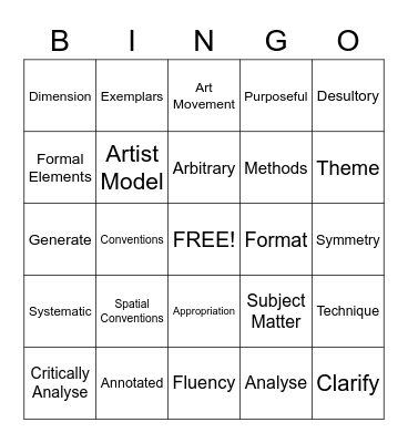 Senior Art Lingo Bingo Card