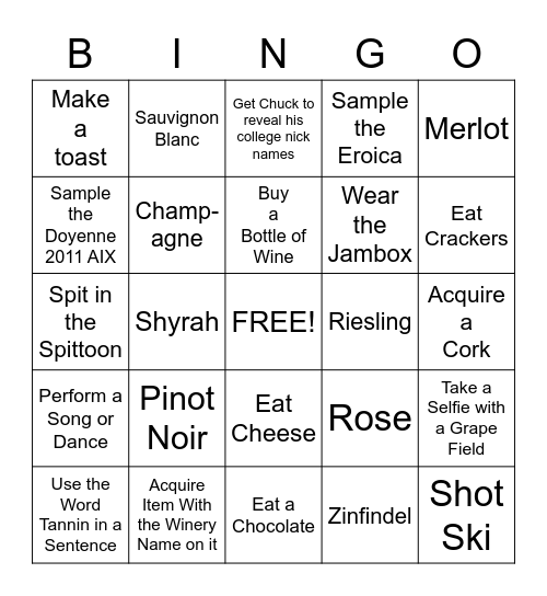 Wine-o Bingo Card