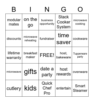 Tupperware Bingo Card