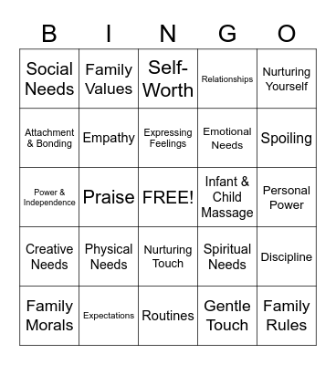 Nurturing Parenting BINGO Card